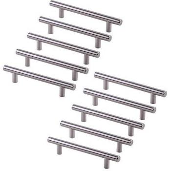 Emuca 9163851 Lote de 10 tiradores para mueble Ø12mm intereje 224mm en acero acabado níquel satinado,10 unidades