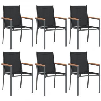 Sillas de jardín textilene y acero negro 55x61,5x90 cm (6 uds)