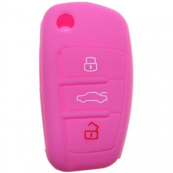Tuqiang® 1 funda para llave de coche de color rosa, de silicona, con 3 botones, mando a distancia, plegable