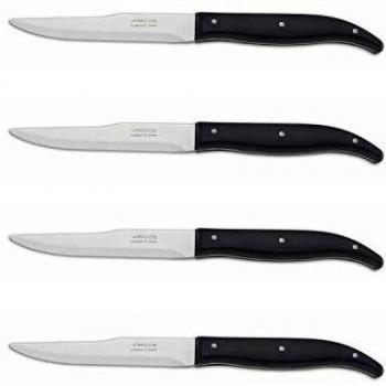 Arcos Cuchillos de Mesa, Juego de Cuchillos Chuleteros 4 piezas, Acero Inoxidable Nitrum de 110 mm, Mango Nylon Color Negro