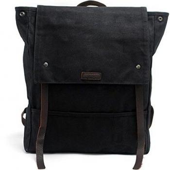 Lienzo Mochila, Boshiho al aire libre Vintage aceite cera impermeable lienzo Mochila hombro viaje senderismo Camping mochila escolar, color negro, tamaño 13.0 x 3.5 x 16.5 in