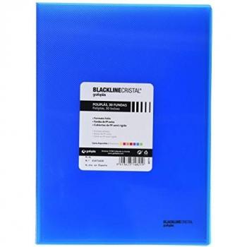 Grafoplás 1471830. Carpeta de 30 fundas, tamaño folio, tapas Polipropileno, color azul. Poliplás Blackline Cristal
