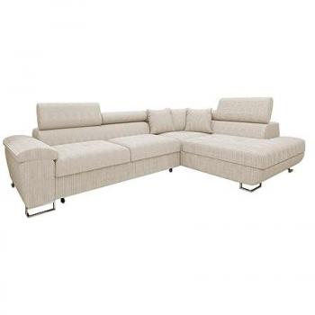 Sofá rinconero Comfivo 139 con función de descanso y caja de ropa de cama, dimensiones 270x202x71cm, color marrón claro