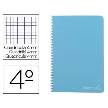 Cuaderno espiral Liderpapel Witty tamaño cuarto, tapa dura, 80 hojas de 75 gramos, cuadrícula de 4mm con margen, color azul celeste