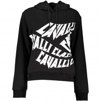 Cavalli Class Black Hooded Cotton Sweater - XXL