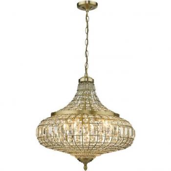Lámpara colgante Asmara Antique Brass, cristal 6 bombillas E14, diámetro 53cm