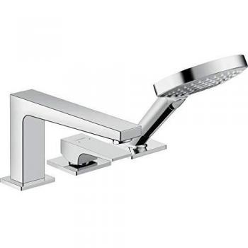 Hansgrohe HG Mezclador de baño de 3 agujeros Metropol F-Set cromado para montaje en el borde de la bañera