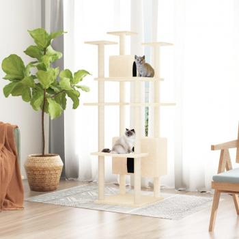 Rascador para gatos Día y Noche con postes de sisal color crema 162 cm