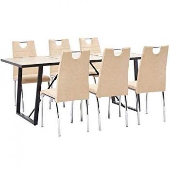 vidaXL Juego Comedor 7 Piezas de Cuero Sintético Mobiliario Decoración Interior Casa Hogar Robusto Duradero Resistente Funcional Práctico Útil Crema