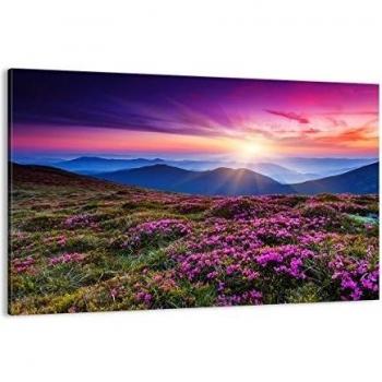 Cuadro sobre lienzo - Impresión de Imagen - Pradera Montaña Cielo Paisaje - 120x80cm - Imagen Impresión - Cuadros Decoracion - Impresión en lienzo - Cuadros Modernos - AA120x80-2719