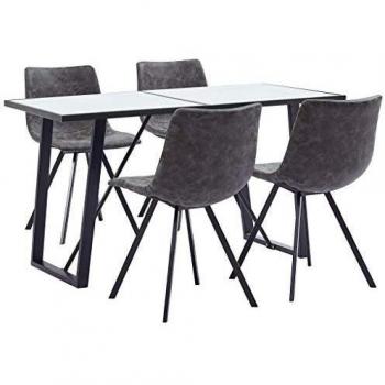 vidaXL Juego de Comedor 5 Piezas de Cuero Sintético Mobiliario Decoración Interior Casa Hogar Robusto Duradero Resistente Funcional Práctico Útil Gris