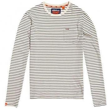 SUPERDRY Men's Stripe Long Sleeve Top - Off White/Navy - L - White