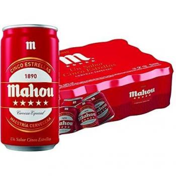 Mahou 5 Estrellas - Cerveza Dorada Lager, Pack de 24 Latas x 25 cl - 5,5 % Volumen de Alcohol