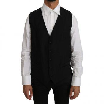 Dolce & Gabbana Black Solid Wool Silk Vest - IT48 | M