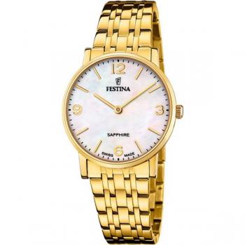 Reloj Festina Swiss Made Acero Clásico F20048/2 Beige Correa De Acero Inoxidable 316l, Mujer