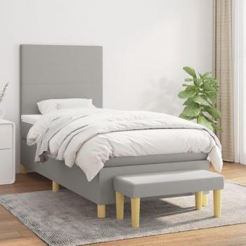 Cama box spring suave con colchón tela gris claro 80x200 cm