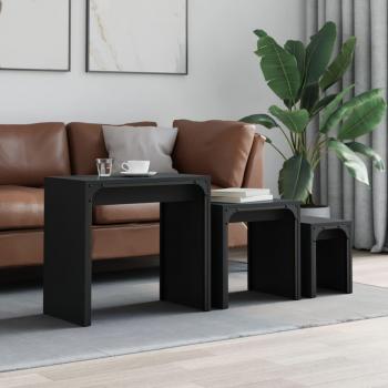 Mesas de centro apilables 3 piezas madera de ingeniería negro Meuble Salón