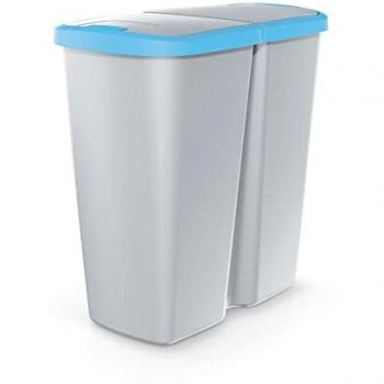 Papelera con 2 tapas independientes de 45L KEDEN, color blanco y azul