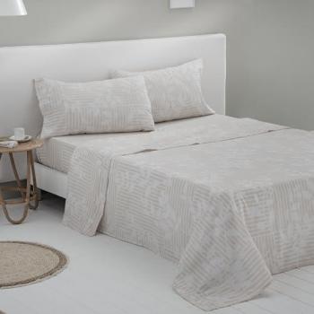 Juego de Sábanas Beige 50% Algodón - 50% Poliéster para Cama de 200x270 cm