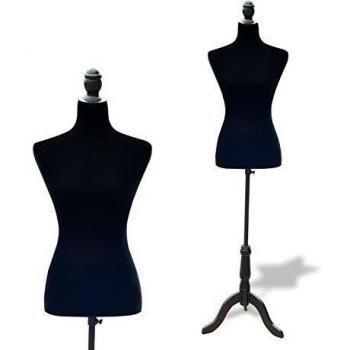 HOMCOM Maniquí Femenino de Costura Busto de Señora para Modistas Exhibición Altura Ajustable a 130-168cm Negro