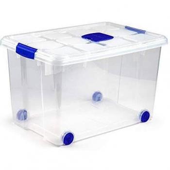 PLASTIC FORTE, Caja de almacenamiento, TRANSPARENTE, 55 Litros, con ruedas