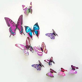12 Pieces 3D Butterfly Stickrs Fashion Design DIY Wall Decoration House Decoration Babyroom Decoration-PURPLE by ZOOYOO