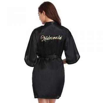 Vlazom Brides Bridesmaid Kimono Robes Ladies Dressing Gown Nightwear Short Satin Robe for Wedding