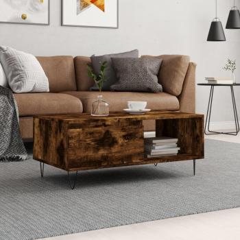 Mesa de centro madera contrachapada 90x50x36,5 cm Blanco brillante Roble Sonoma vidaXL