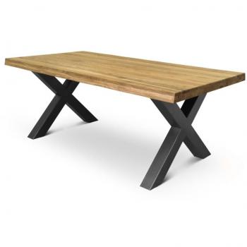 COMIFORT Mesa de Comedor - Mueble para Salon Oficina Despacho Robusto y Moderno de Roble Macizo Color Ahumado con Lado Ondulado, Patas de Acero X-Forma Grafito