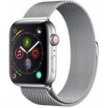 Apple Watch Series 4 (GPS + Cellular) con caja de 44 mm de acero inoxidable en plata y pulsera Milanese Loop en el mismo tono