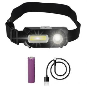 Linterna LED Frontal Ajustable 350 Lúmenes, 4 Modos, Cinta Regulable, Batería Recargable con Sensor de Movimiento