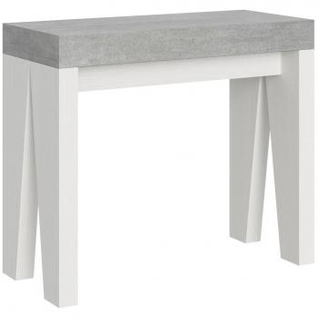 Consola extensible gris madera hormigón con pies blancos para 8 personas, de 40 a 196 cm, soporte Naxo de 2 pies