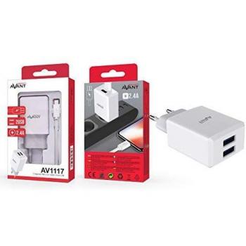 Cargador USB de Red AVANT Connect | 2 Puertos USB | Enchufe + Cable Micro USB