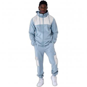 Project X Paris Bimaterial Hooded Zip Sweatshirt in Nid D'Abeille Fabric - Grey Blue XL