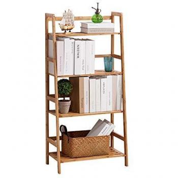 SogesHome Librería con 4 Niveles 48 x 30 x 119 cm Soporte de Flores Escalera de Plantas Estante de bambú Exhibidor de estantes de Cocina para el hogar y el jardín, KS-HSJ-02-SH