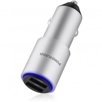 [Qualcomm Quick Charge 3.0] Poweradd 2 Puertos USB Cargador de Coche Adaptador USB con Tecnología Qualcomm QC 3.0 para Galaxy S6 Edge, Note 4, Note 5/ Xiaomi 5/ LG G5/ HTC one A9/ Nexus 6 iPhone, iPad, iPod, Samsung, otros Smartphones y Tabletas- Plata