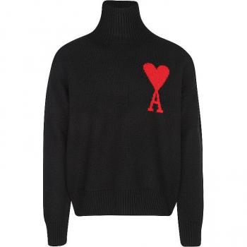 Ami Paris Men's Ami De Coeur Oversize Turtleneck Sweater in Black | Size XL
