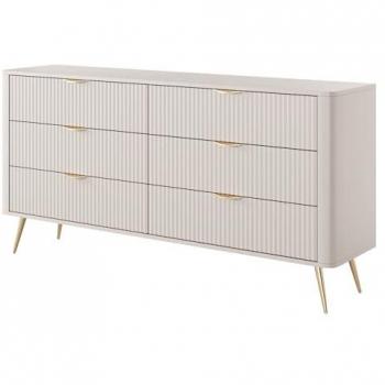 Cómoda Kingston AC102 Beige con 6 Cajones, 164 x 82 x 38 cm