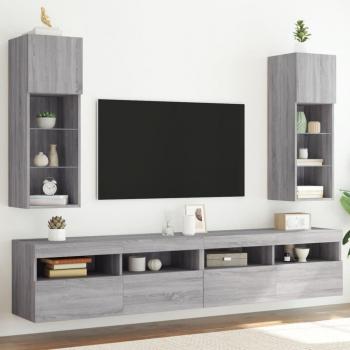 Mueble de TV con luces LED 2 piezas Gris Sonoma 30,5x30x90 cm