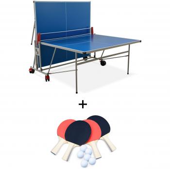 Mesa de ping pong plegable para exterior azul con 4 raquetas y 6 pelotas, 274x91x182cm