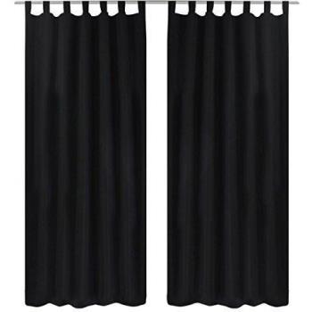 vidaXL 2X Cortinas Micro-Satinadas con Trabillas Negras Separador 140x175 cm