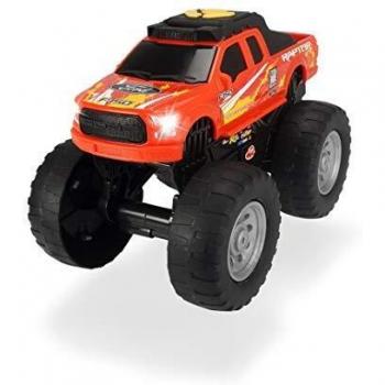 Dickie Toys Ford Raptor-Wheelie Raiders, camión de Juguete motorizado, Marcha hacia adelante y función de Rueda, luz y Sonido, Incluye Pilas, 25,5 cm, Color Rojo,
