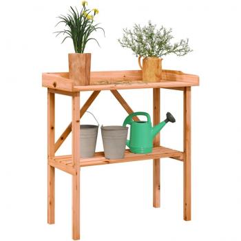 Mesa para plantas con estante de madera de abeto macizo marrón 78x38x82,5 cm