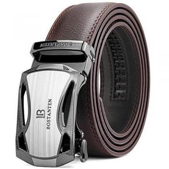 BOSTANTEN Men's Leather Ratchet Dress Belt with Automatic Sliding Buckle Belts Coffee