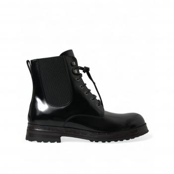 Dolce & Gabbana Black Leather Lace Up Mid Calf Boots - EU44/US11