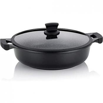 Sauteuse 32 cm Stella Nova - Sartén antiadherente de aluminio con tapa y asas Softtouch, apta para horno hasta 180°C