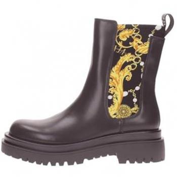 Versace Jeans Couture Black Flat Ankle Boots for Women - Size 39 (US Size 9) with Barocco Motif