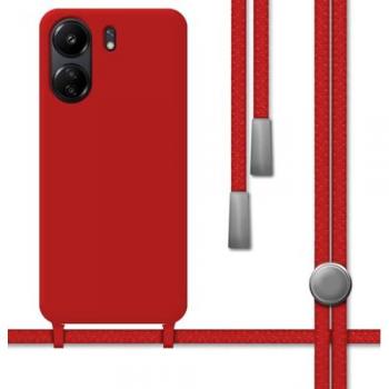 Funda de Silicona Líquida Roja con Cordón para Xiaomi Poco C65 - Protección Duradera