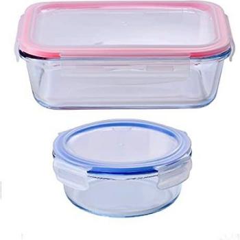 UNITED COLORS OF BENETTON. Recipientes herméticos para Transporte de Alimentos, de 1 Litro y de 620 ml, Borosilicato, Azul/Rojo, 1 Rectangular + 1 Circular