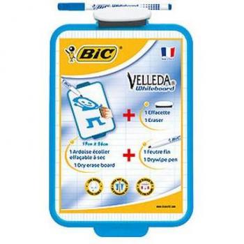 Bic Velleda Pizarra Escolar Doble Cara No Magnética Blanca y Milimetrada 26x19 cm con 1 Marcador Azul y Borrador